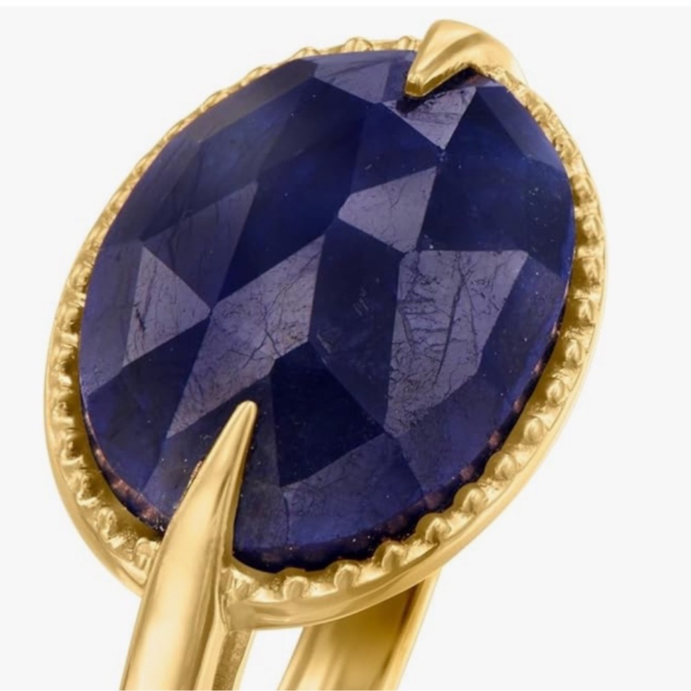 🆕 7 Carat Sapphire Cocktail Ring 18K Gold over 925 silver Deep Blue Gemstone NEW